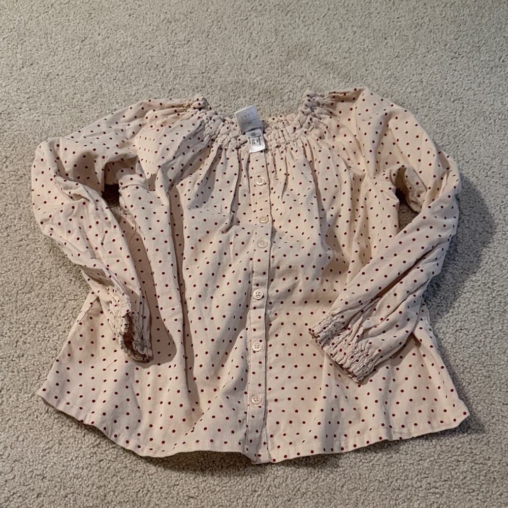 NWOT Hanna Andersson Cream and Red Polka Dot Blouse-lightweight corduroy size 10